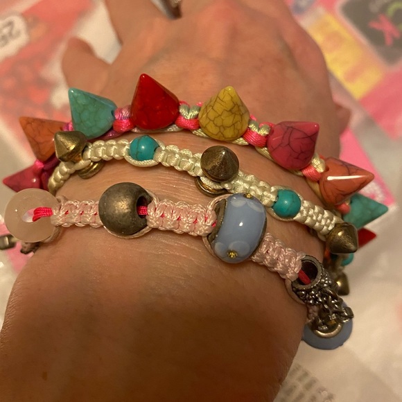 Beaded Macramé Braided String Bracelets set of 3 - Picture 1 of 6